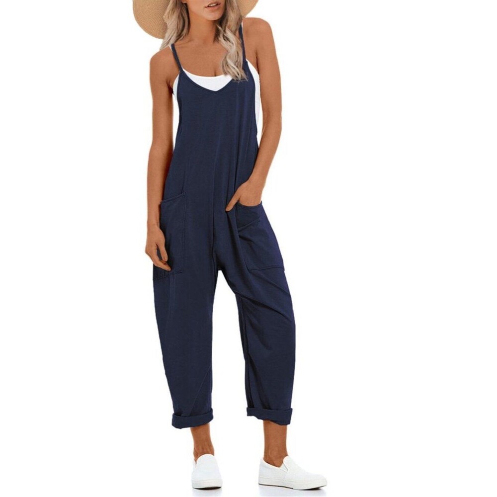 Y2K Wide Leg Jumpsuit | Dark Blue Casual Harem Romper Vacation Outfit